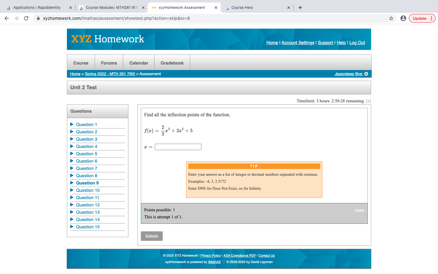  Applications | Rapididentity x ) Course Modules: MTH261 W72 x xYz