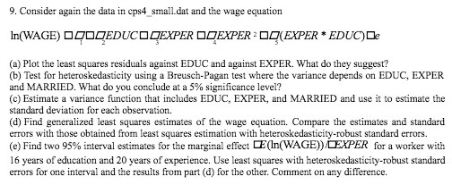 wage equation In(WAGE) OOOOEDUCO OEXPER DOEXPER > DO(EXPER * EDUC)De (a) Plot