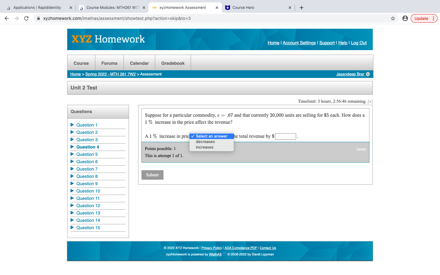 Applications | Rapididentity x ) Course Modules: MTH261 W72 x xYz