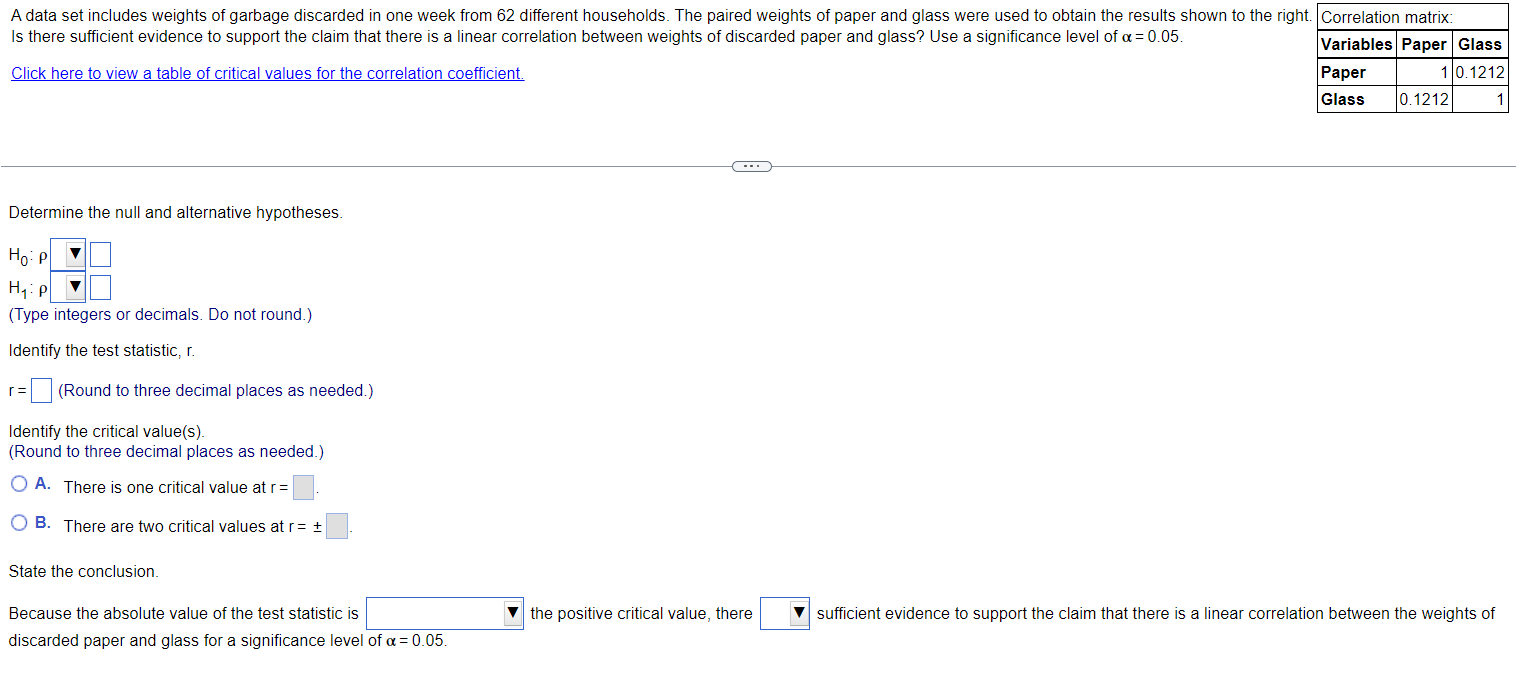 used to obtain the results shown to the right. | Correlation matrix: