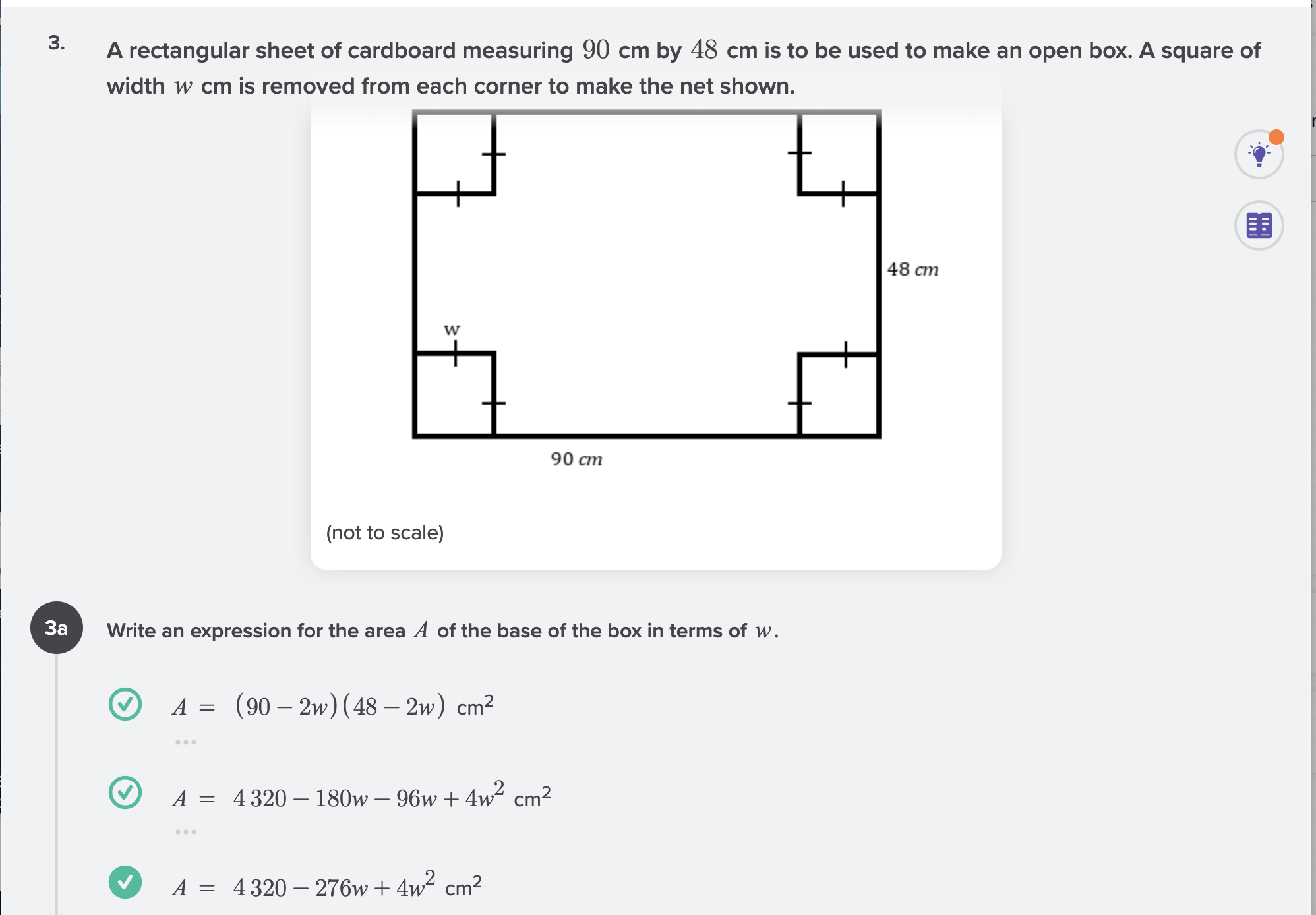 answer the question A rectangular sheet of cardboard measuring 90 cm by