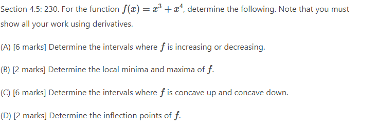  Section 4.5: 230. For the function f(@) = a + x