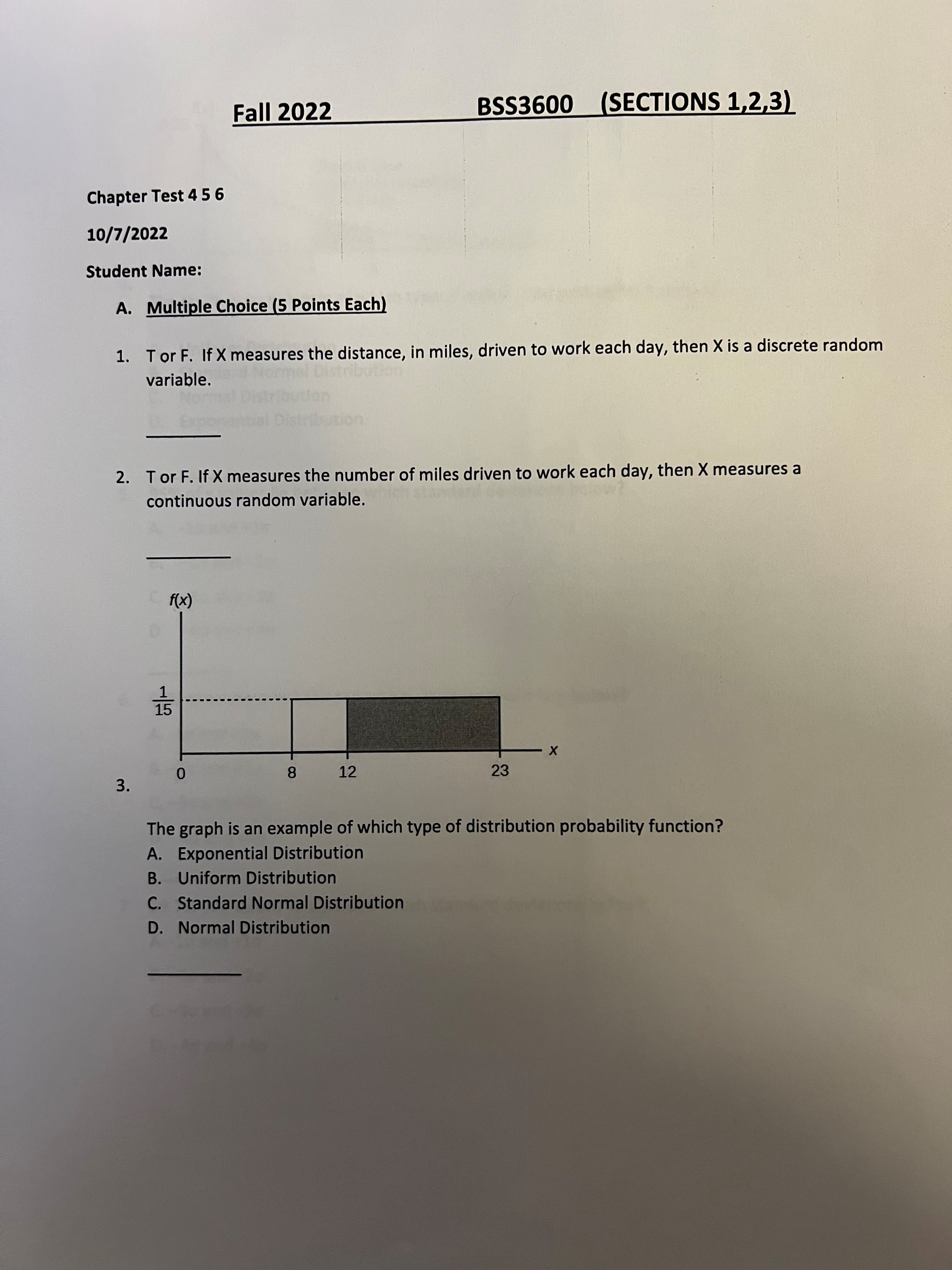  Fall 2022 BSS3600 (SECTIONS 1,2,3) Chapter Test 4 5 6 10/7/2022