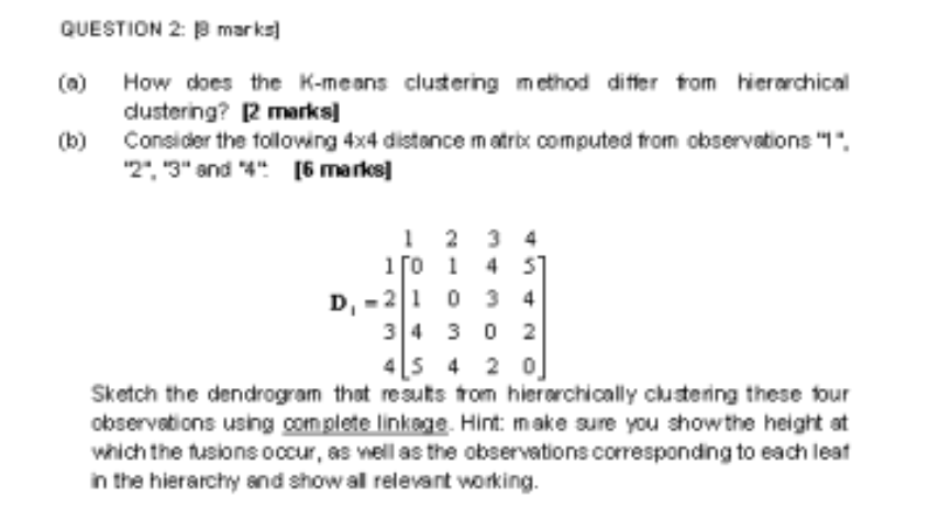  QUESTION 2: [ marks] (a) How does the K-means clustering method
