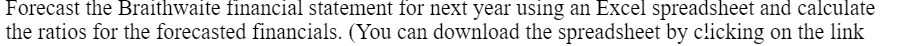 spreadsheet and calculate the ratios for the forecasted financials. {You can download