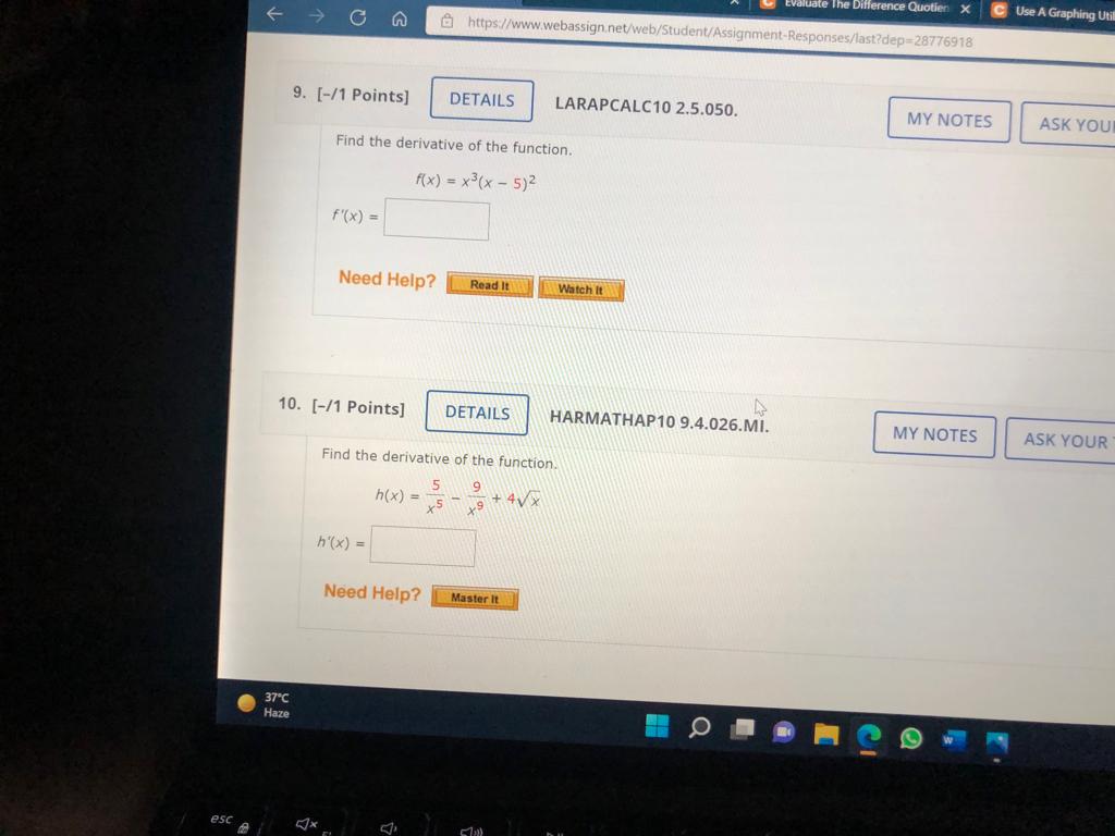 Haze homeC Evaluate The Difference Quotient X C Use A Graphing Uti