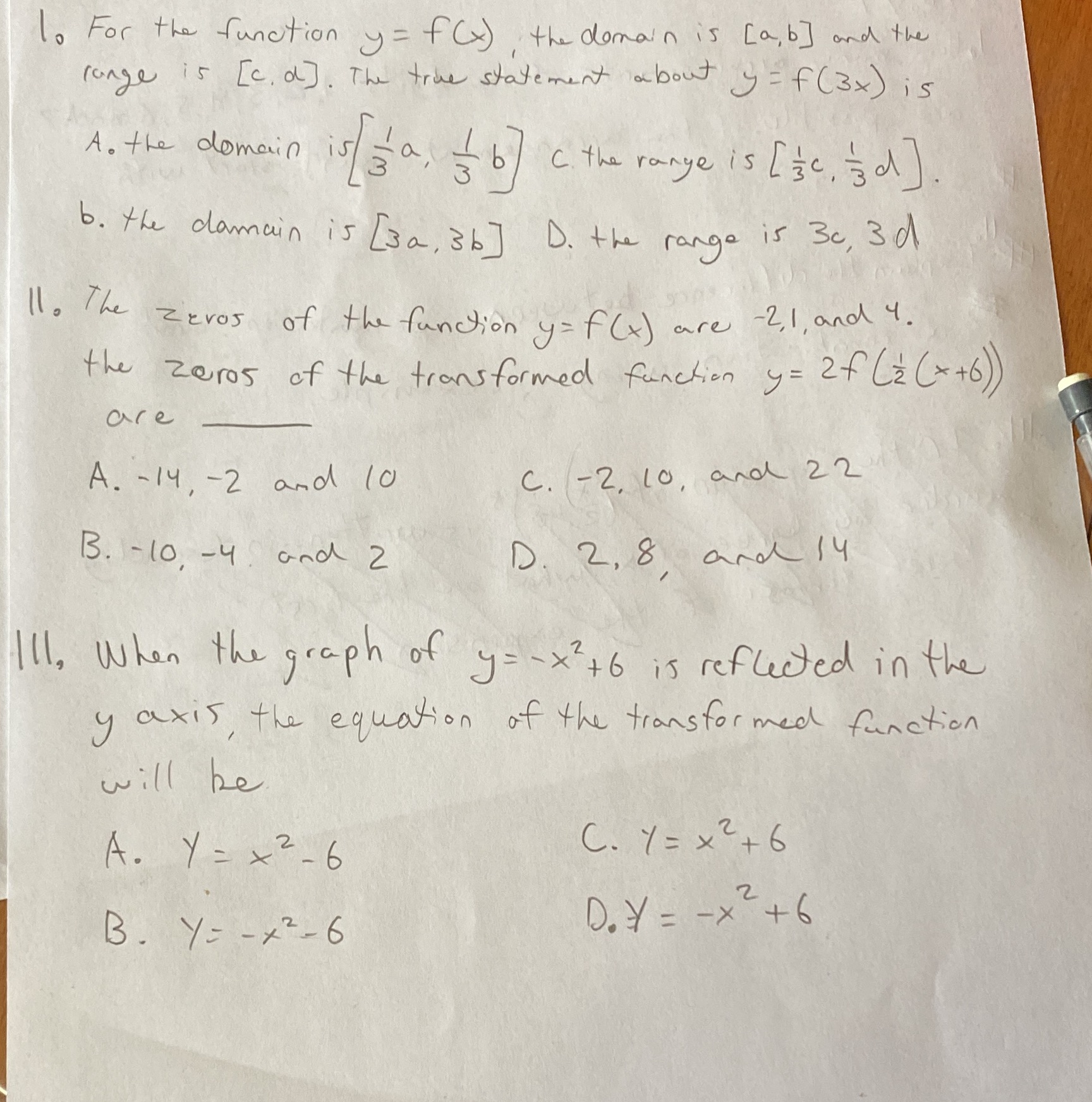  1. For the function y = f ( x ),the domain