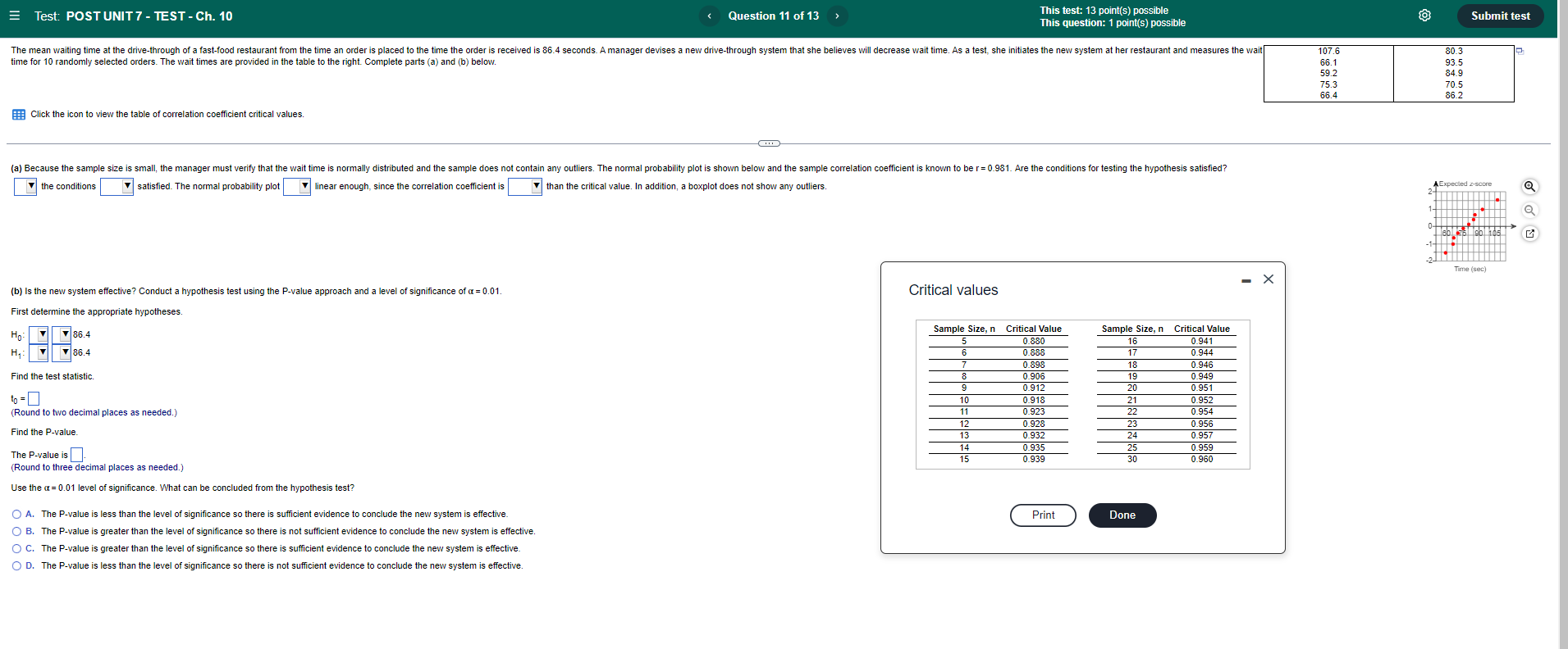 10 of 13 This test: 13 point(s) possible This question: 1 point(s)