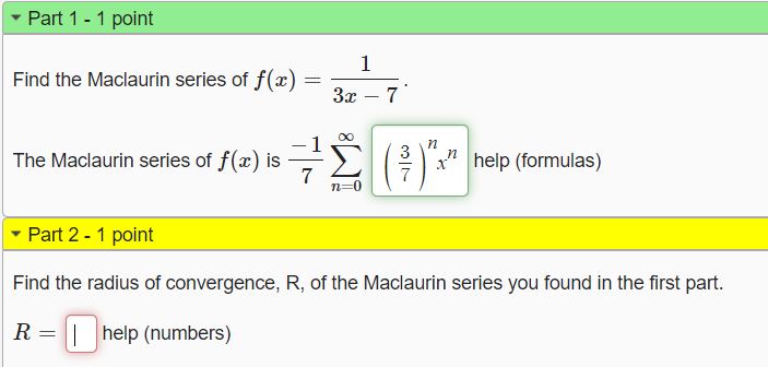 point) Find the first three nonzero terms of the Maclaurin series for