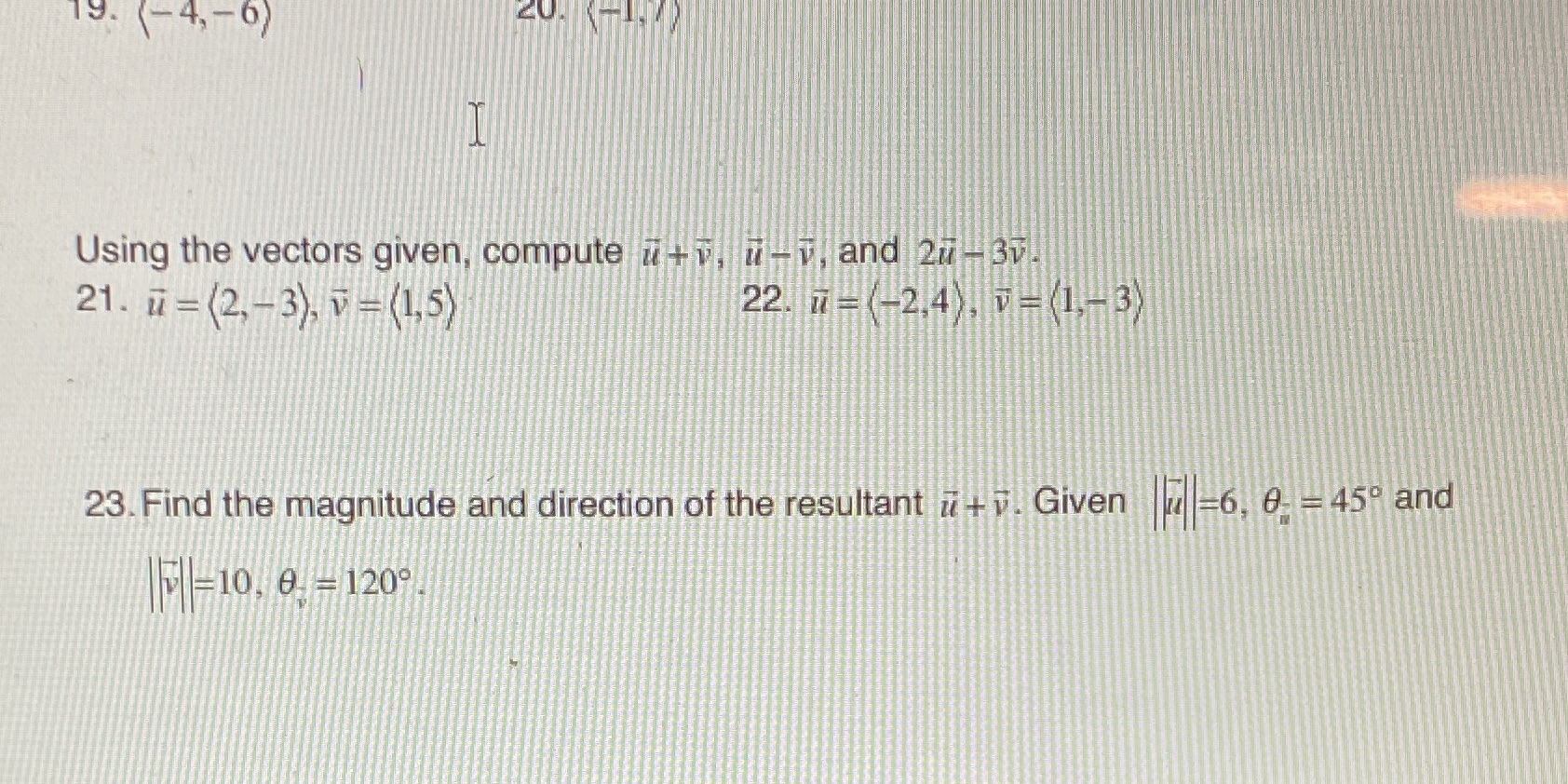  19. (- 4, -6) Using the vectors given, compute d +