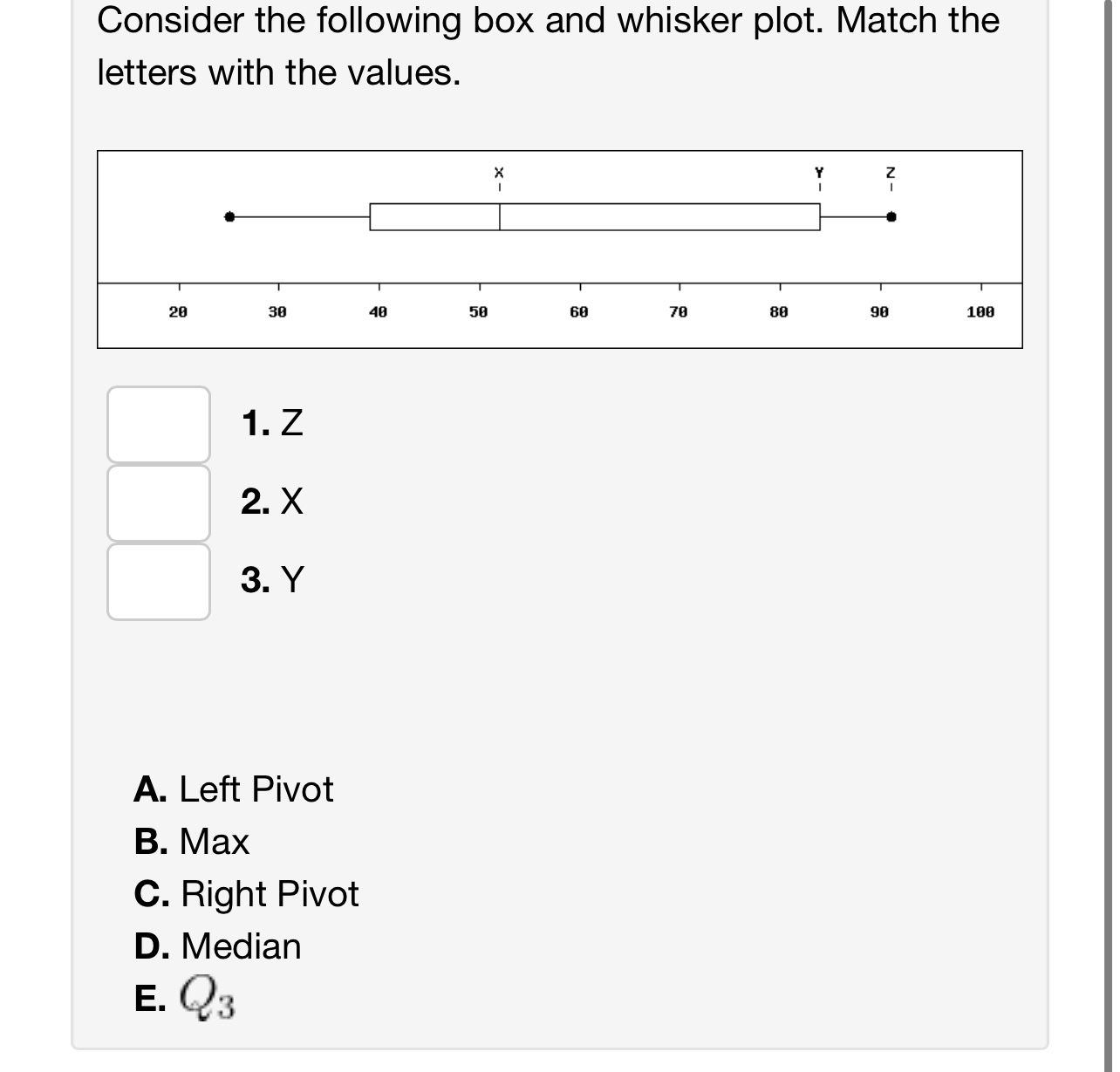 3.Y A. Left Pivot B. Max C. Right Pivot D. Median 5-