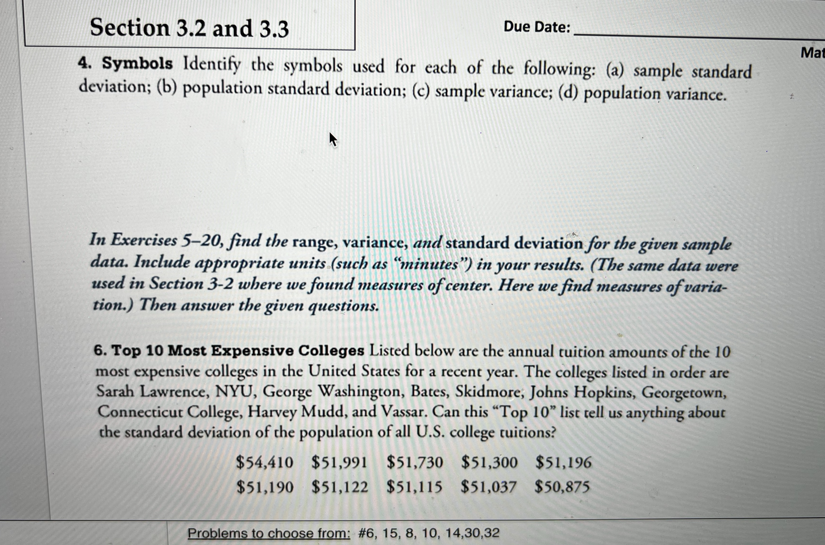 Please explain in detail Section 3.2 and 3.3 Due Date: Mat 4.