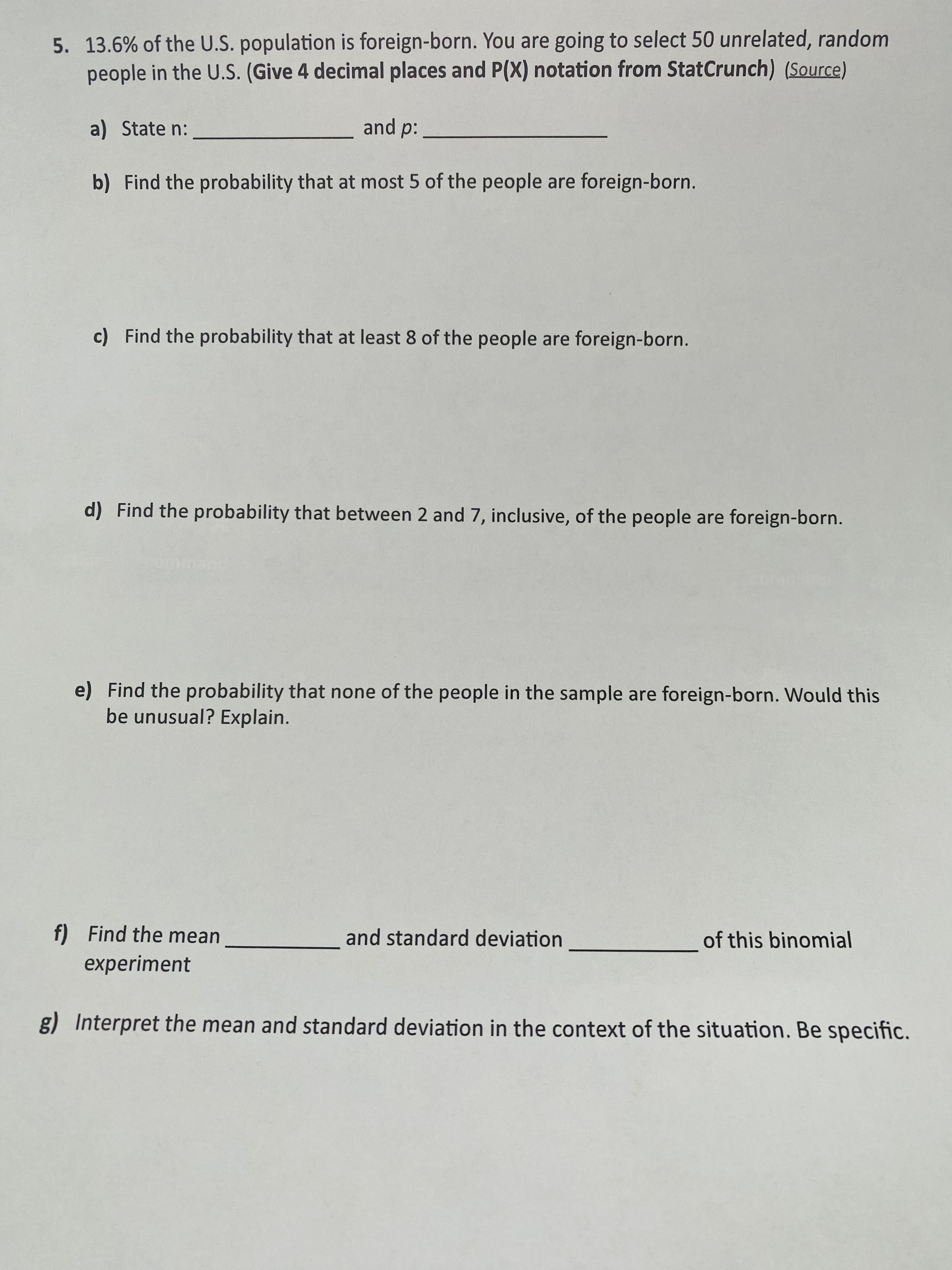 and/or explain n, S, F, X, p and q. For those that