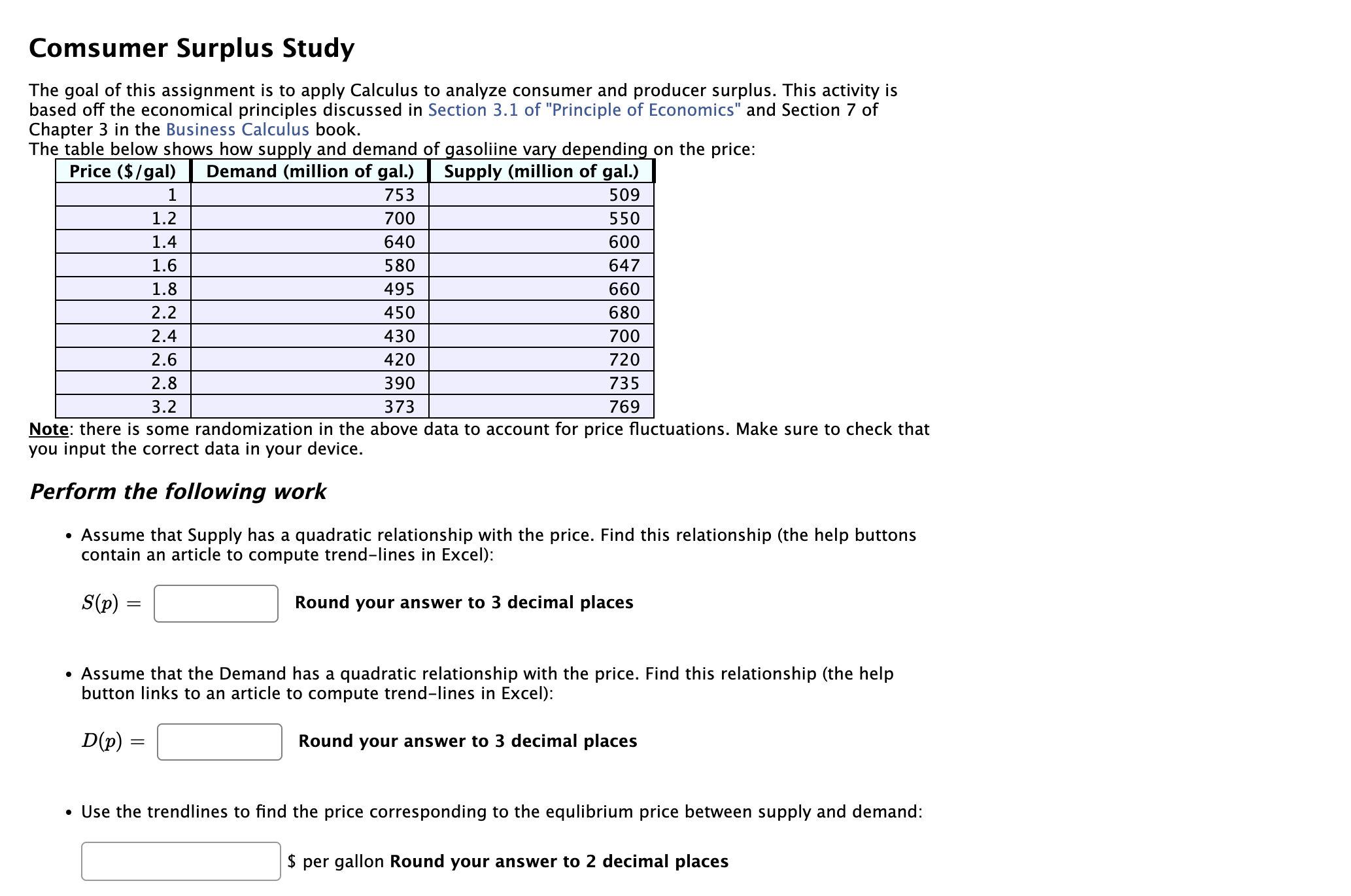 Calculus to analyze consumer and producer surplus. This activity is based off