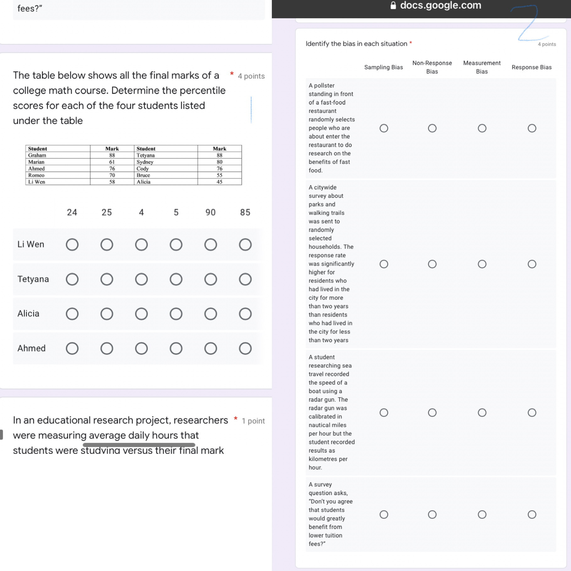  fees?" 8 docs.google.com If"; Identify the bias in each situation \"