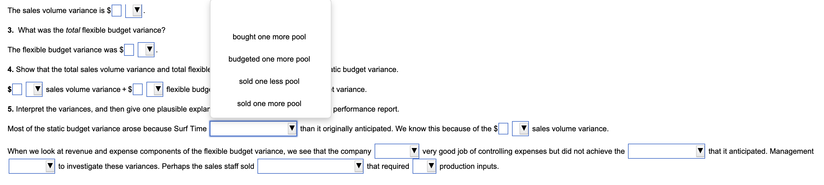by filling in all missing values. Be sure to label each variance