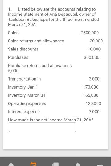Ana Depasupil, owner of Tacloban Bakeshops for the three-month ended March 31,