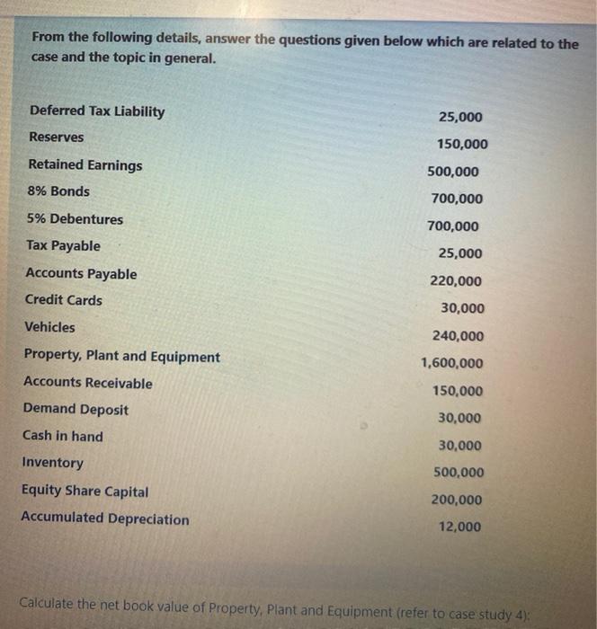  From the following details, answer the questions given below which are