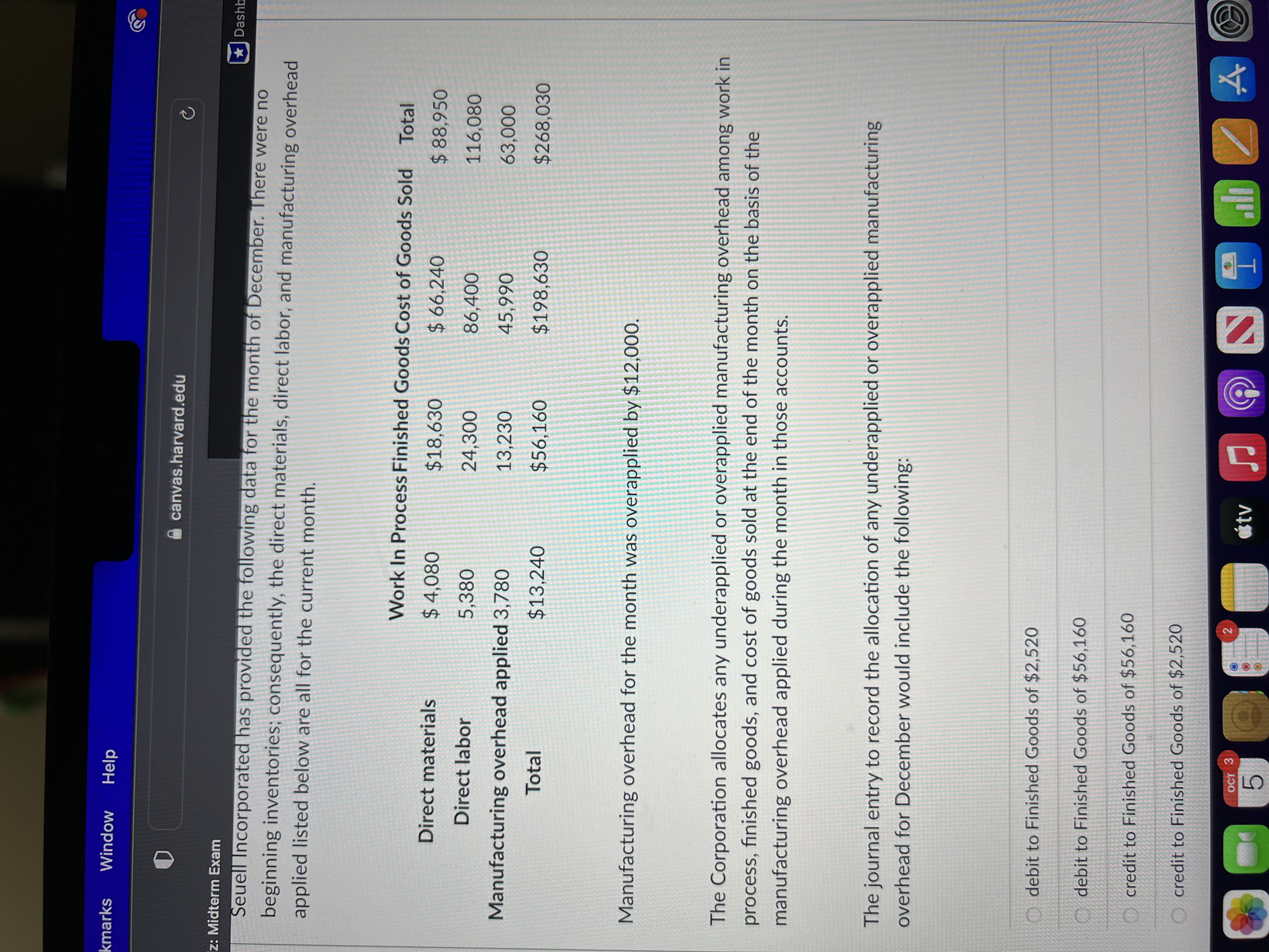  kmarks Window Help canvas.harvard.edu C z: Midterm Exam Dash Seuell Incorporated