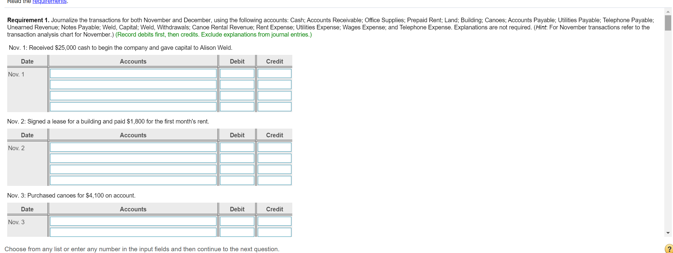 and gave capital to Alison Weld. Nov. 2 Dec. 1 Prepaid $5,400