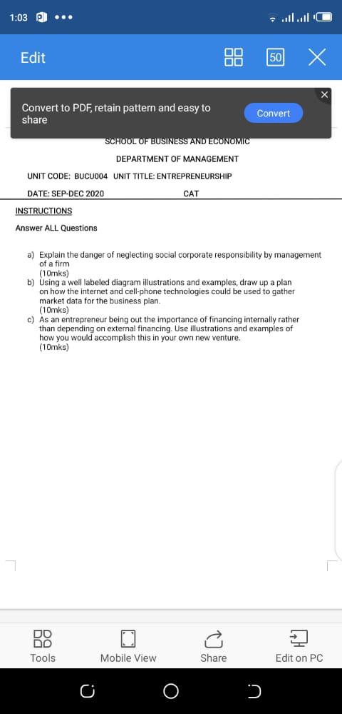 share SCHOOL OF BUSINESS AND ECONOMIC DEPARTMENT OF MANAGEMENT UNIT CODE: BUCU004