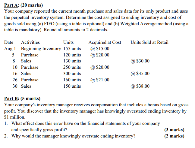 and sales data for its only product and uses the perpetual inventory