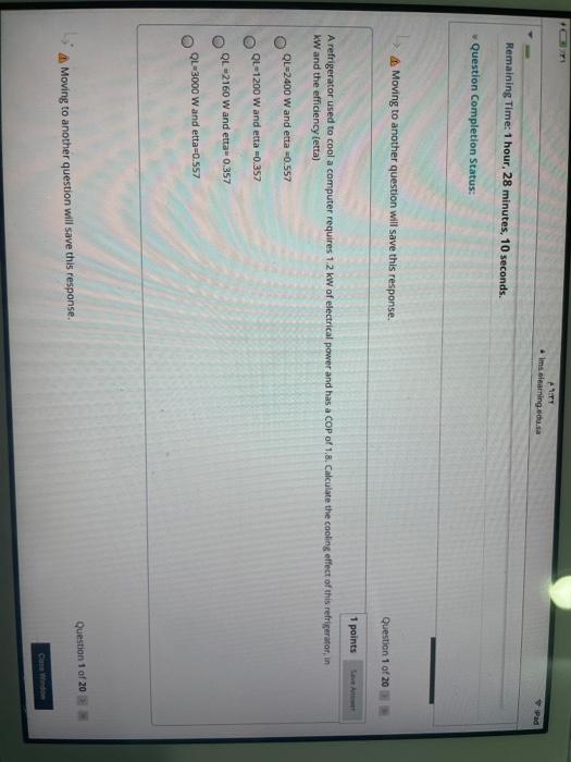 Remaining Time: 1 hour, 28 minutes, 10 seconds. Question Completion Status: