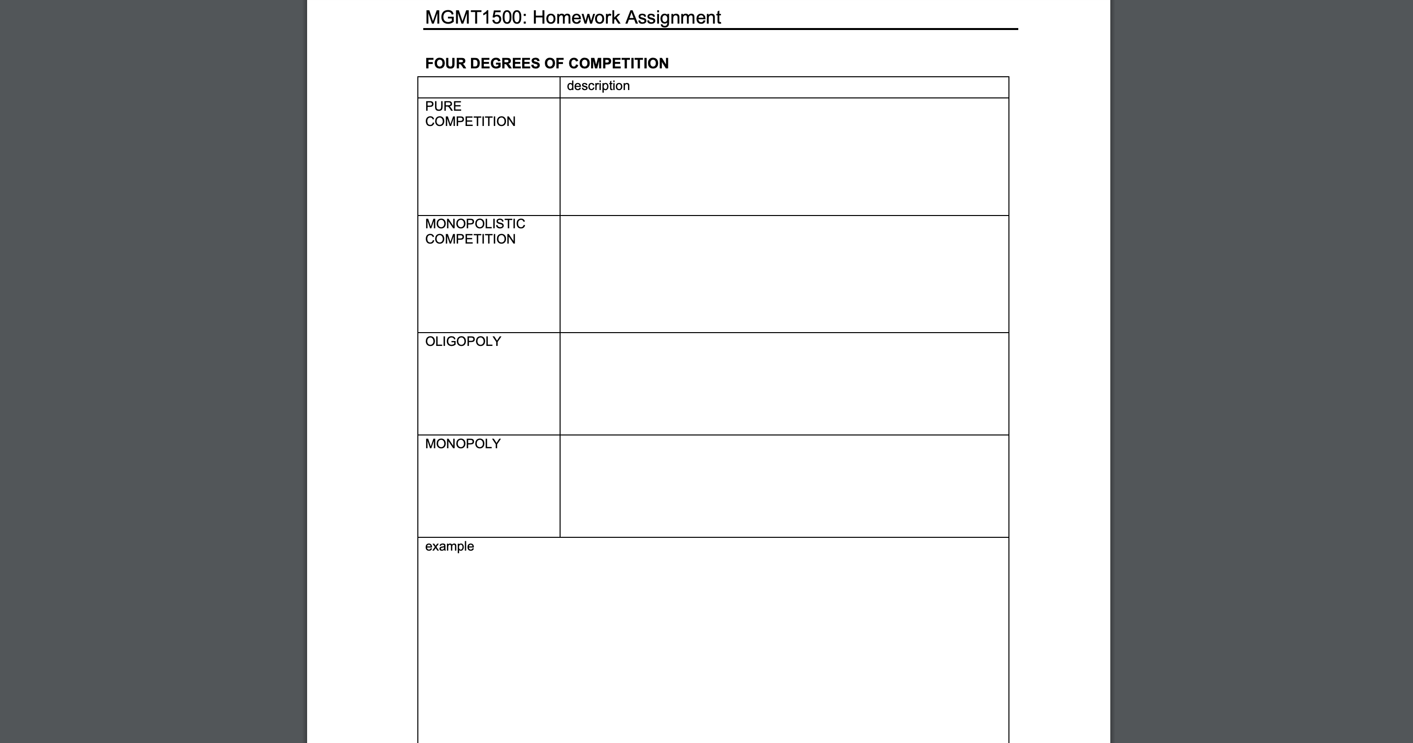 to the right. Be sure identify distinguishing characteristics for each. FINALLY, select