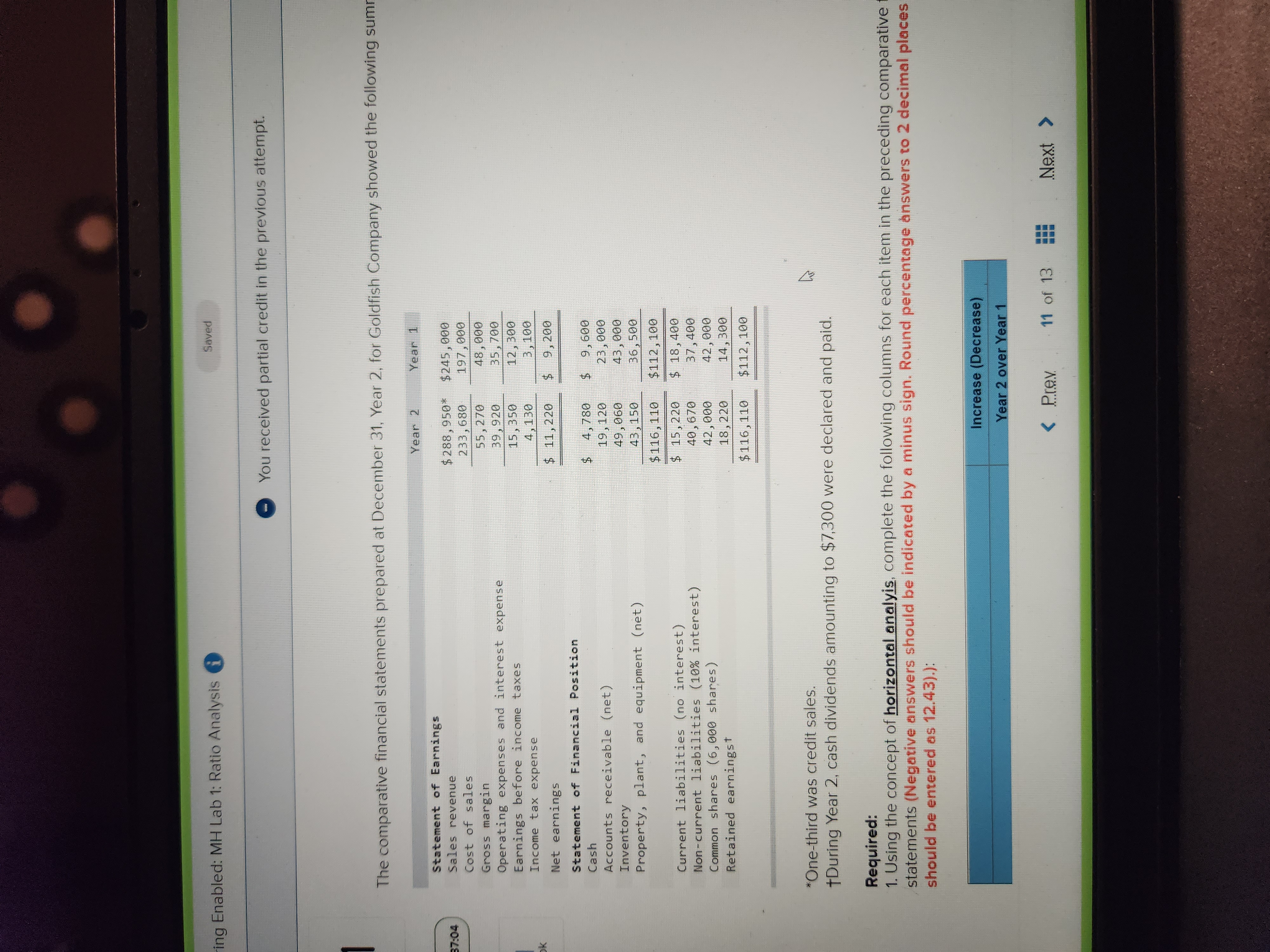 credit in the previous attempt. The comparative financial statements prepared at December