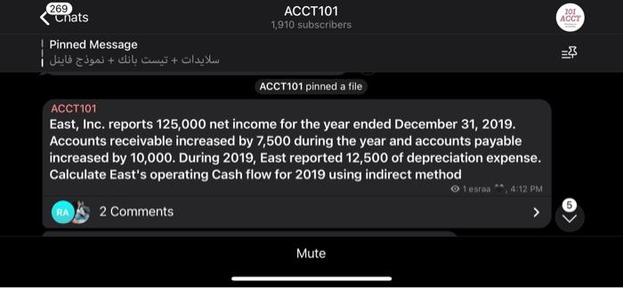 ACCT = ACCT101 ACCT101 pinned a file East, Inc. reports 125,000 net