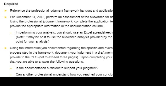 31, 2012, perform an assessment of the allowance for do Using the