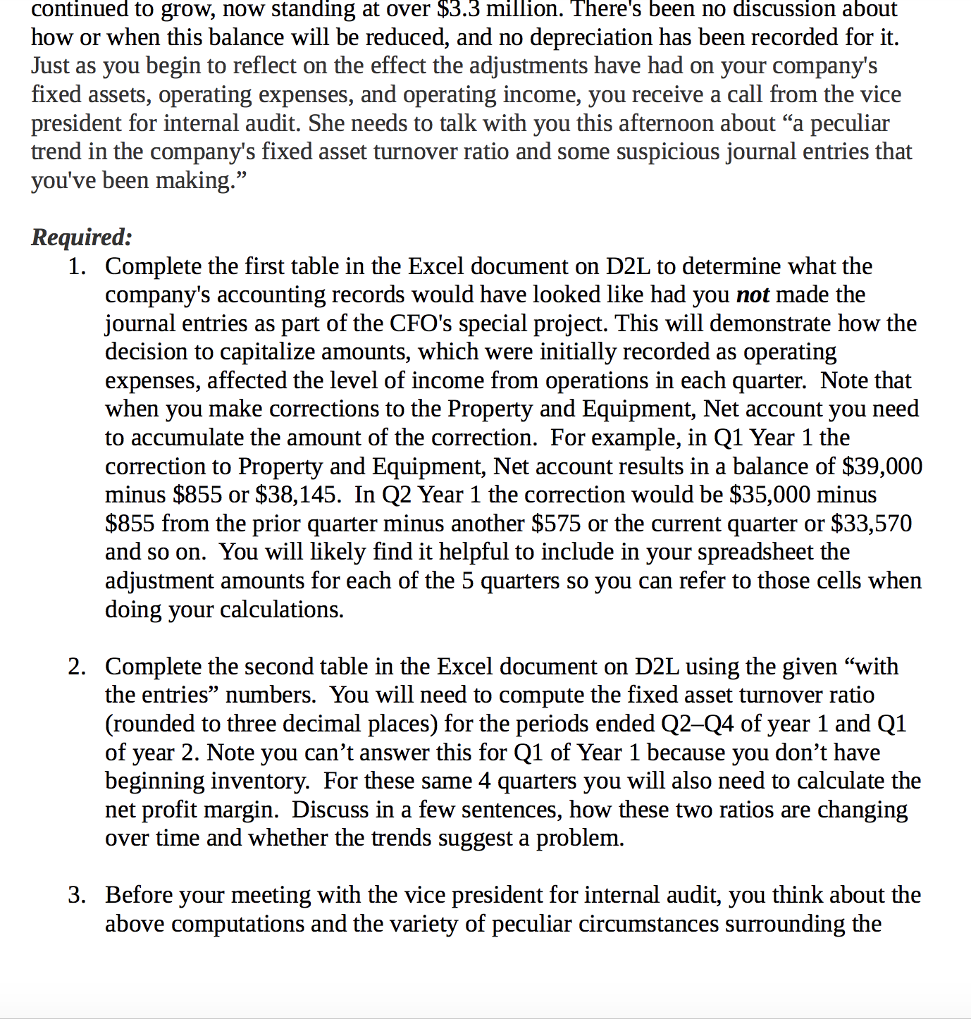 2 tables provided on the Excel worksheet to answer questions #1 and