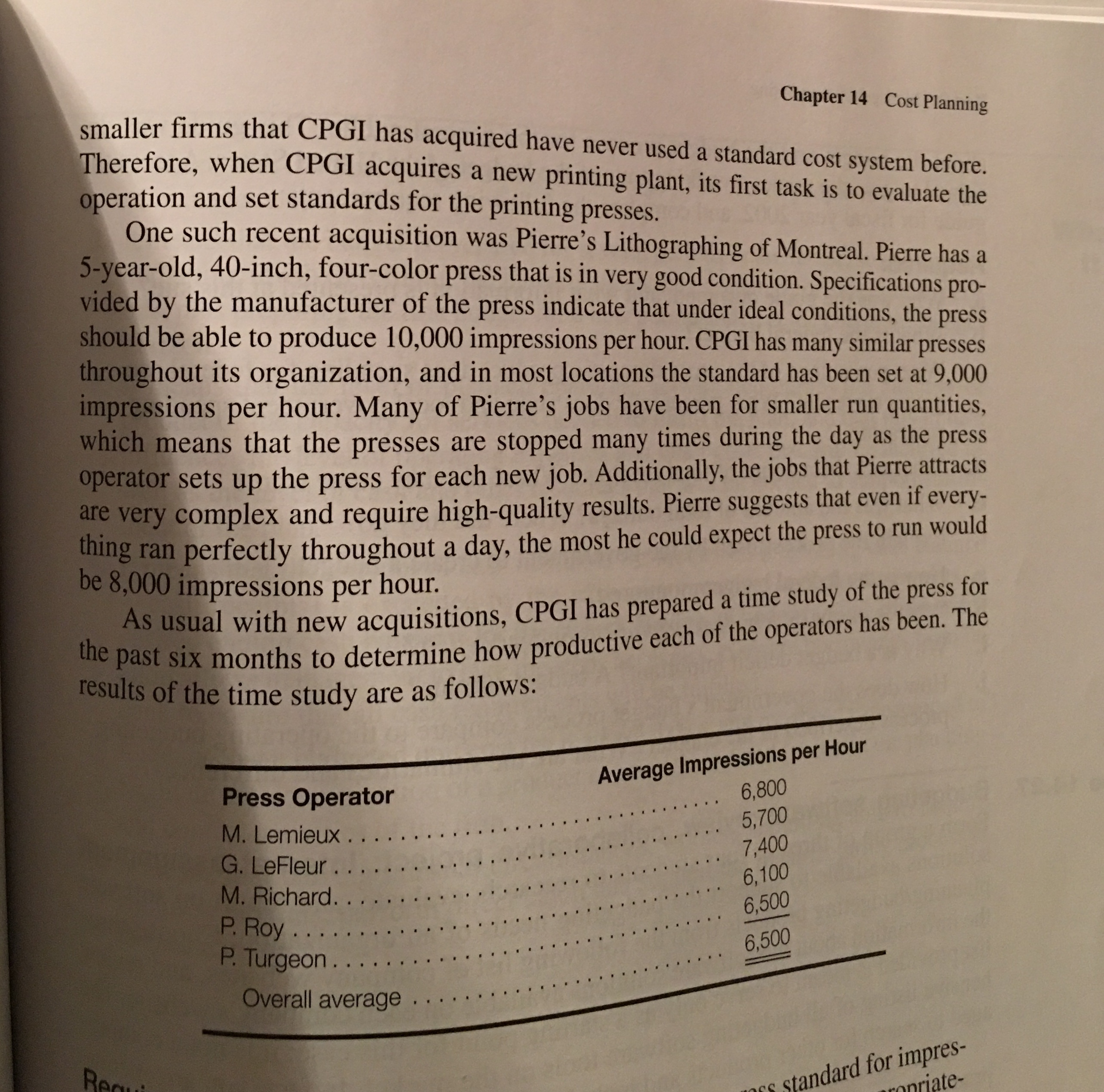 to consider for choosing a standard performance rate (impressions per hour) for