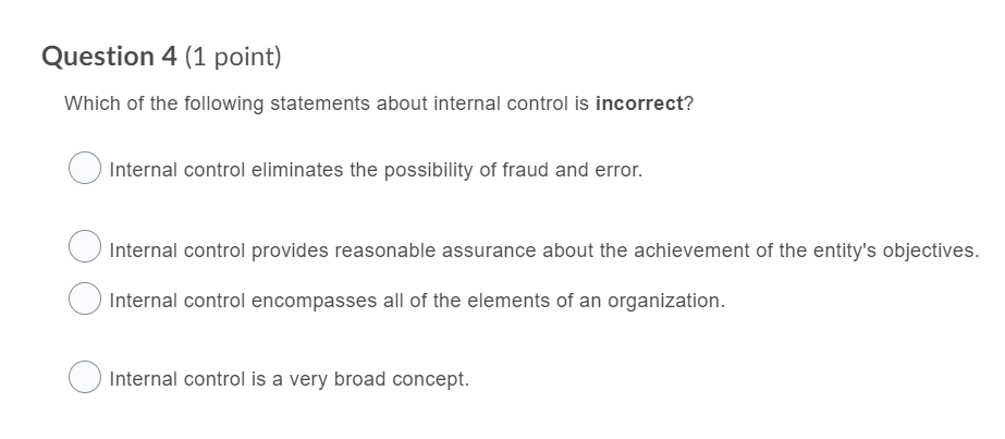  Ch7 Question 1 (1 point] An auditor performs a control test