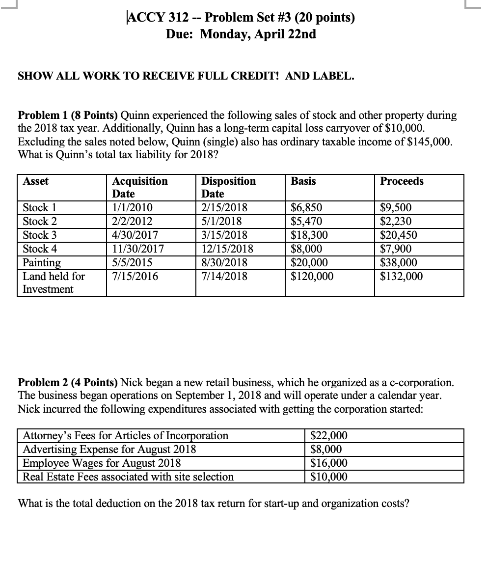  IACCY 312 Problem Set #3 (20 points) Due: Monday, April 22nd