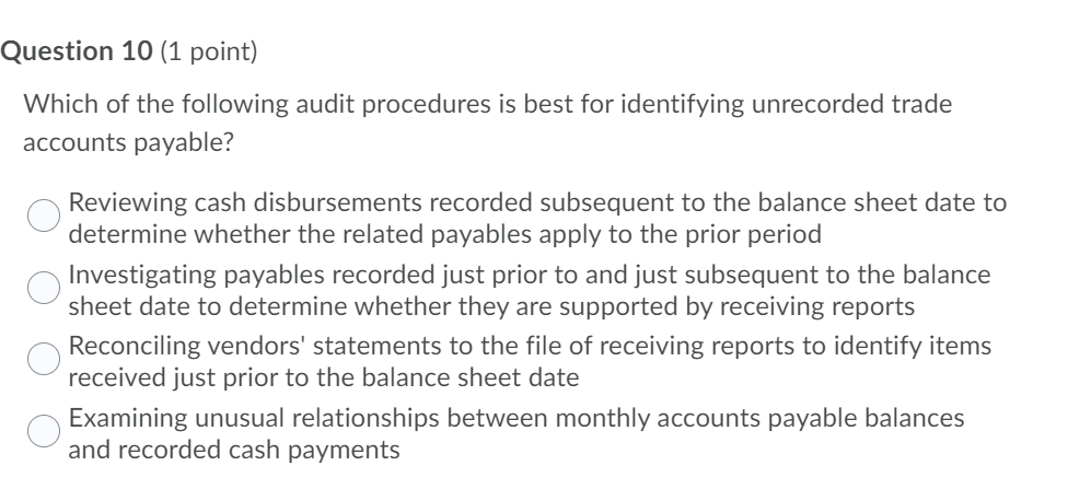 Reviewing cash disbursements recorded subsequent to the balance sheet date to determine
