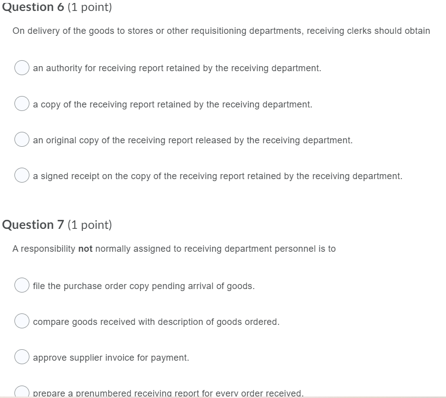 statements to the file of receiving reports to identify items received just