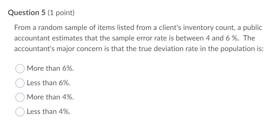 presentation assertion. O valuation assertion. O completeness assertion.Question 4 (1 point) In