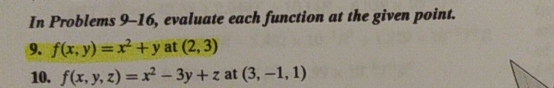 number 9 for section 10.1 In Problems 9-16, evaluate each function at