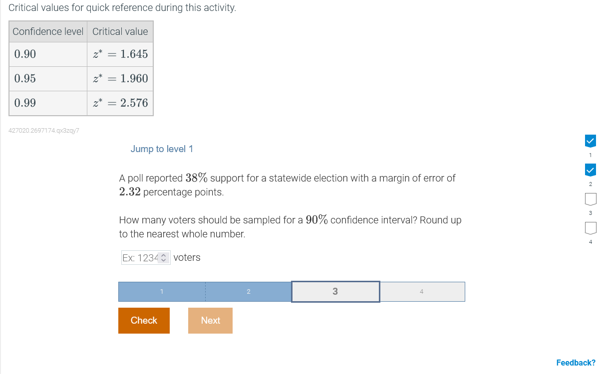 Critical values for quick reference during this activity. Condence level Critical