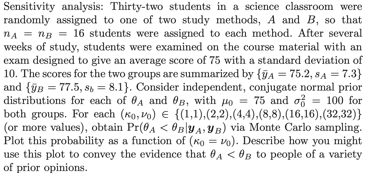 Sensitivity analysis: Thirty-two students in a science classroom were randomly assigned