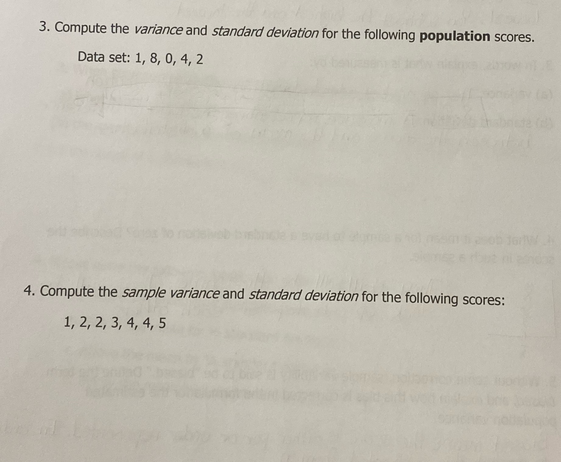  3. Compute the variance and standard deviation for the following population