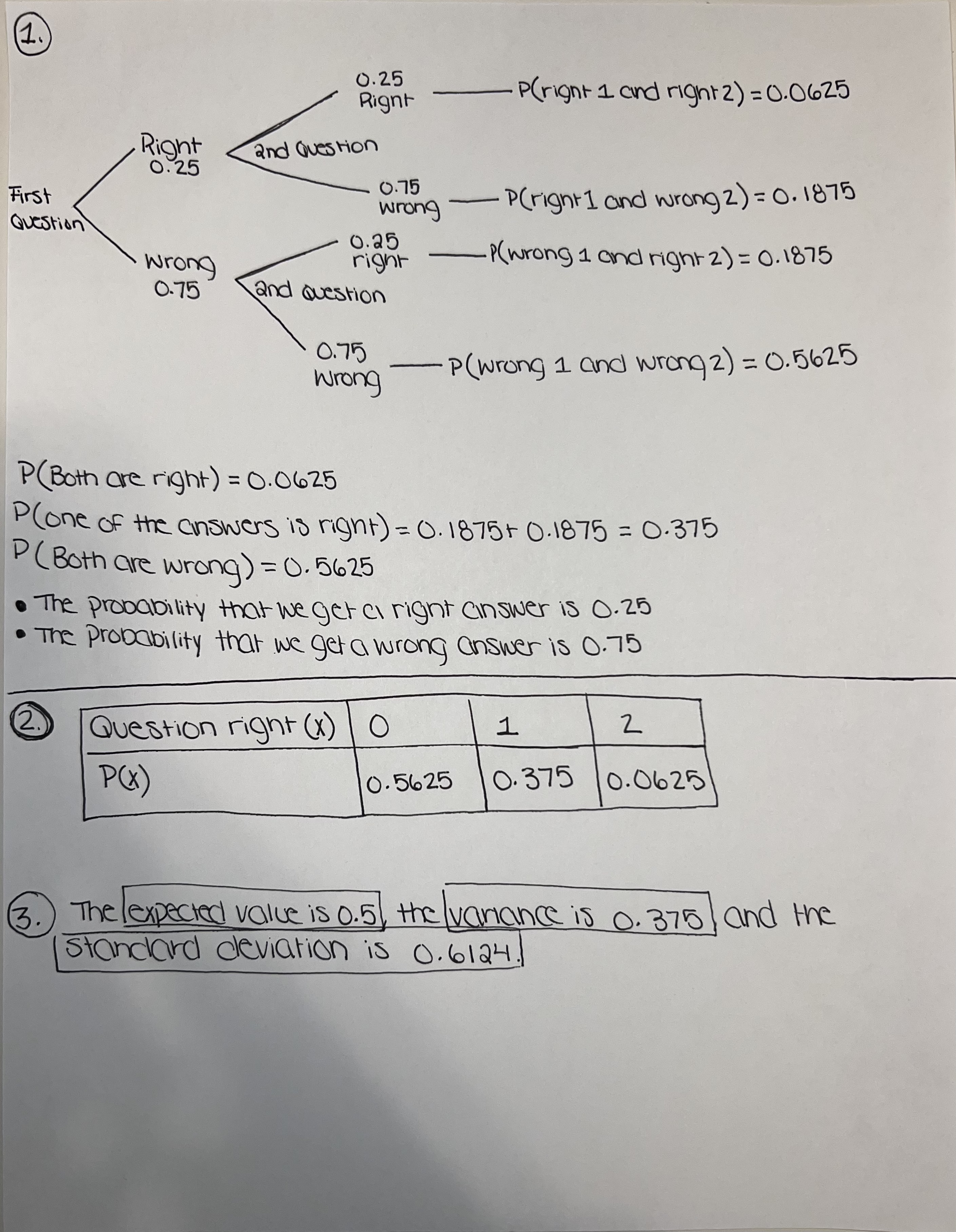 ( right I and wrong 2 ) = 0. 1875 Question 0.25