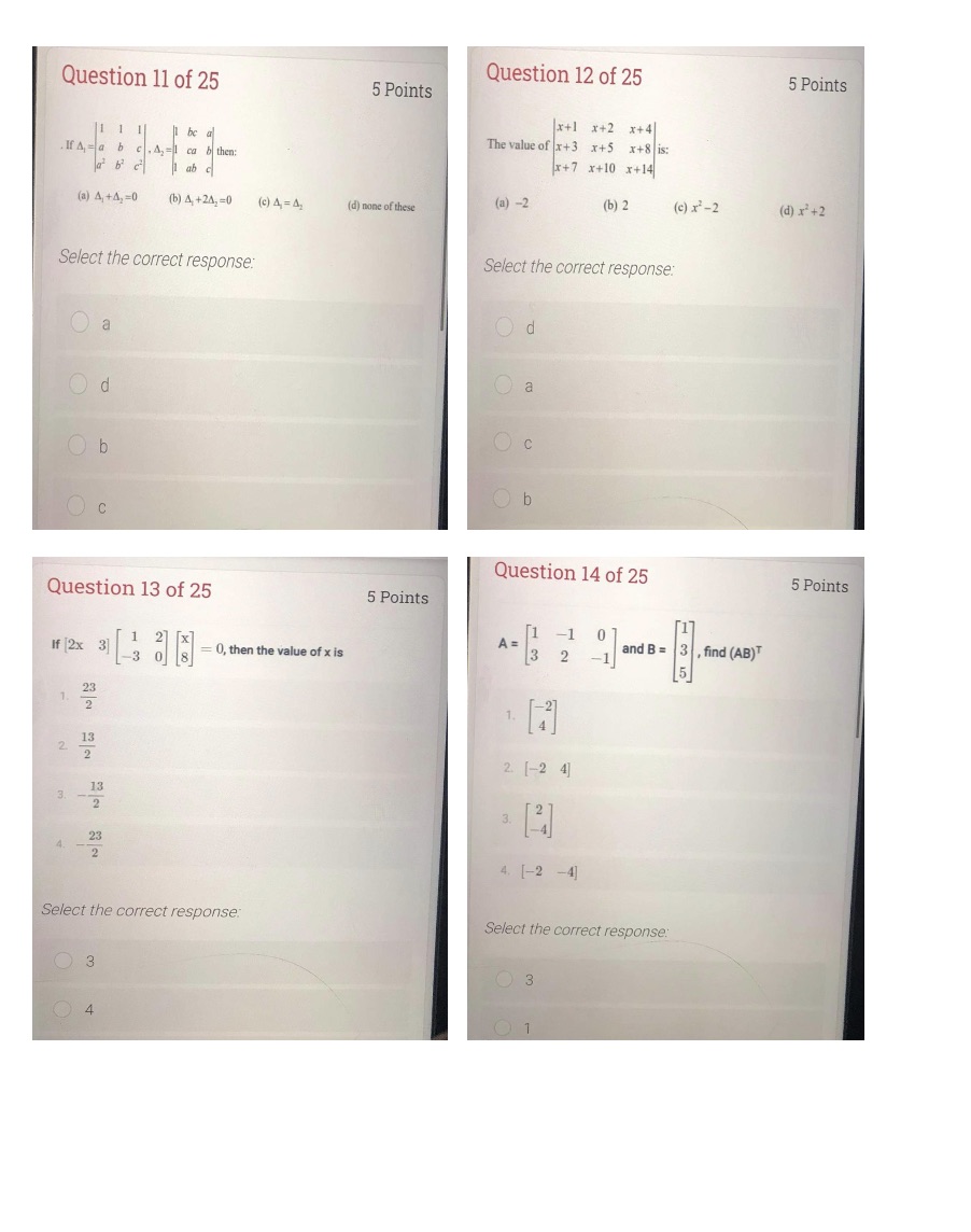 JUST ANSWER THE QUESTION NO SOLUTION REQUIRED. SELECT THE CORRECT RESPONSE ONLY.