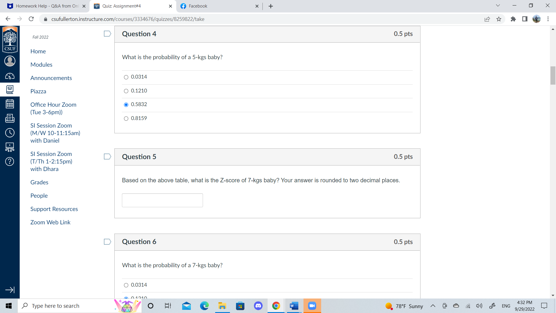 D Question 1 Question 26 CSUF 0.5 pts Home Question 27 Modules