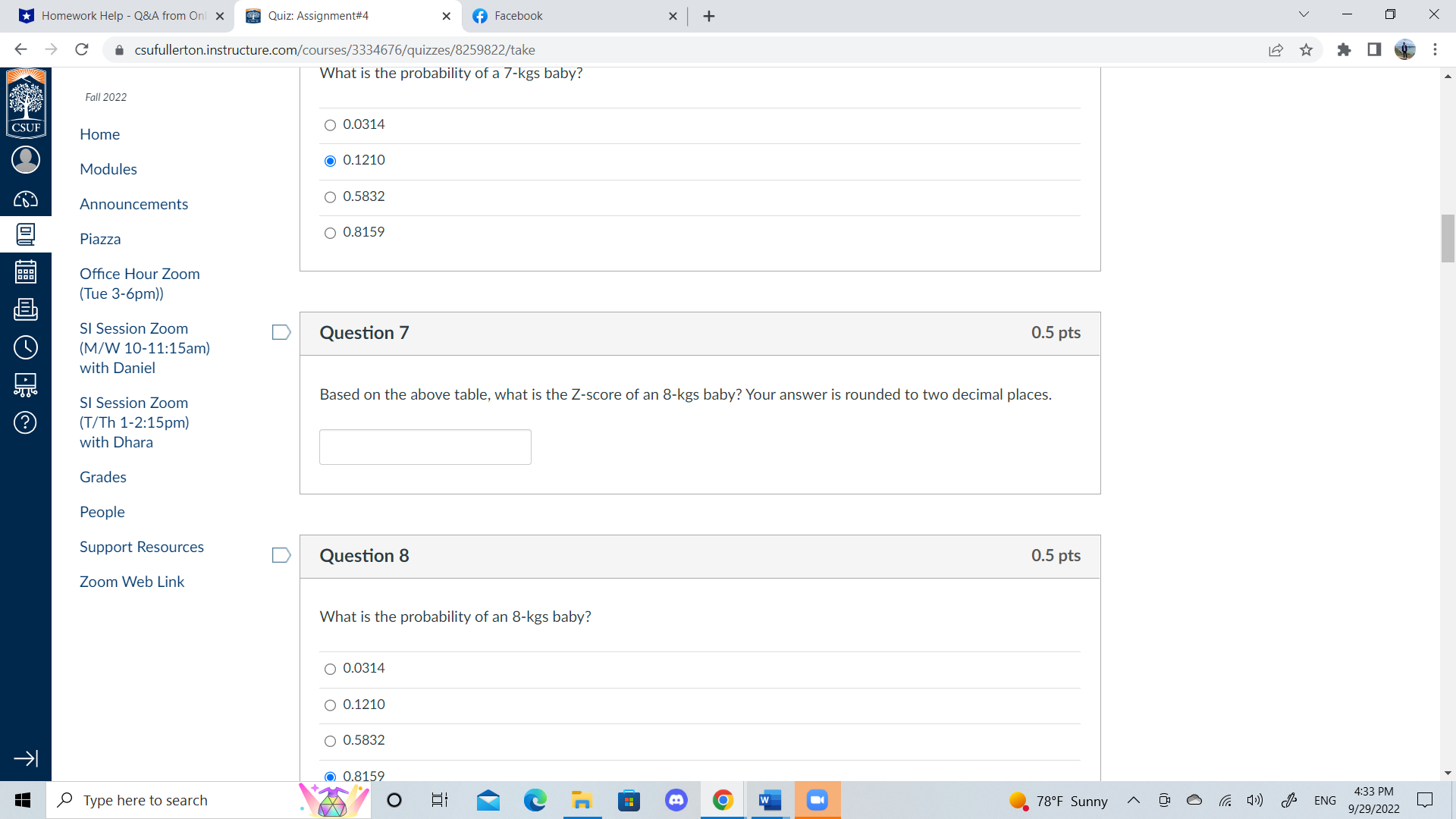 Question 28 Calculate the missing Z-scores of baby weight and probabilities in