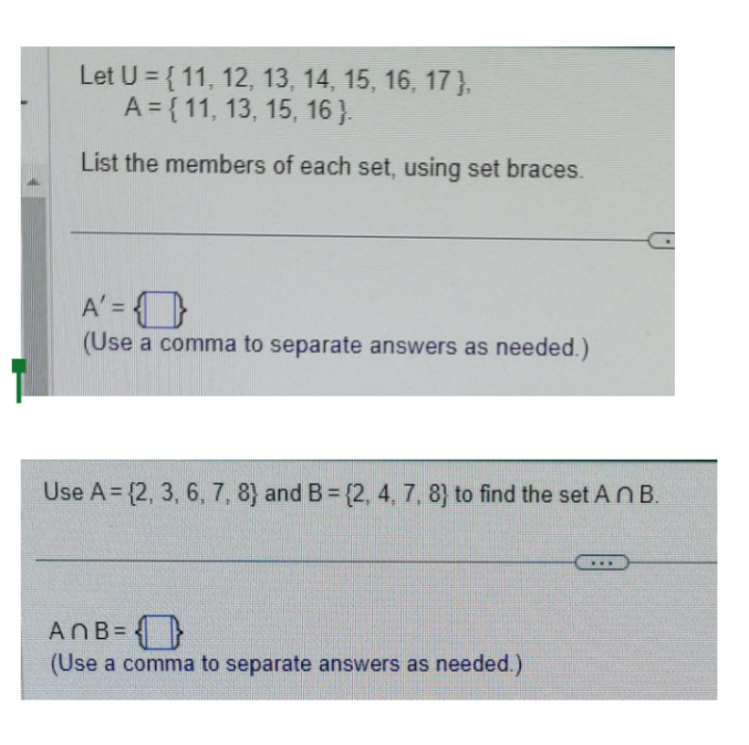 Let U = { 11, 12, 13, 14, 15, 16, 17