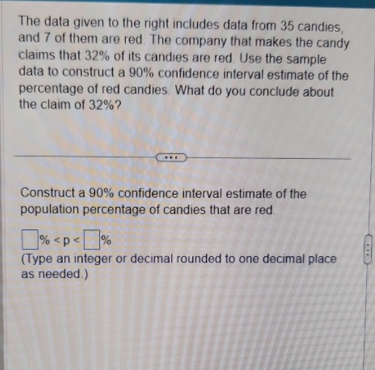 The data given to the right includes data from 35 candies,