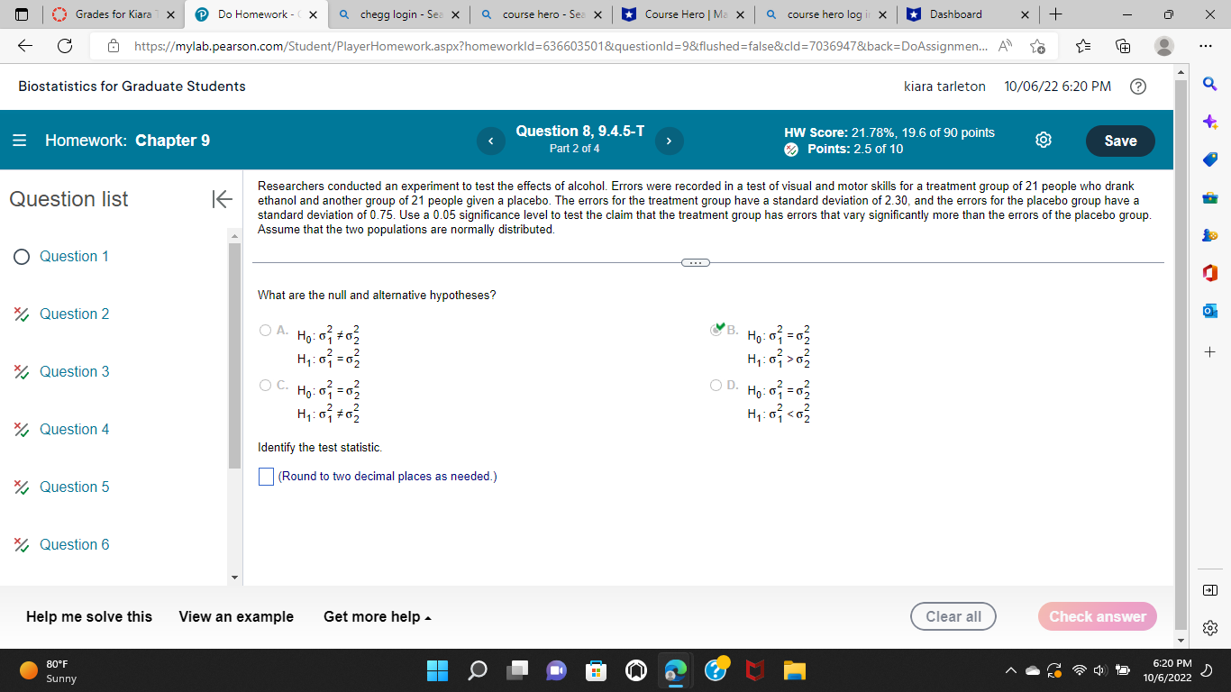  Grades for Kiara 1 X Do Homework - ( X Q
