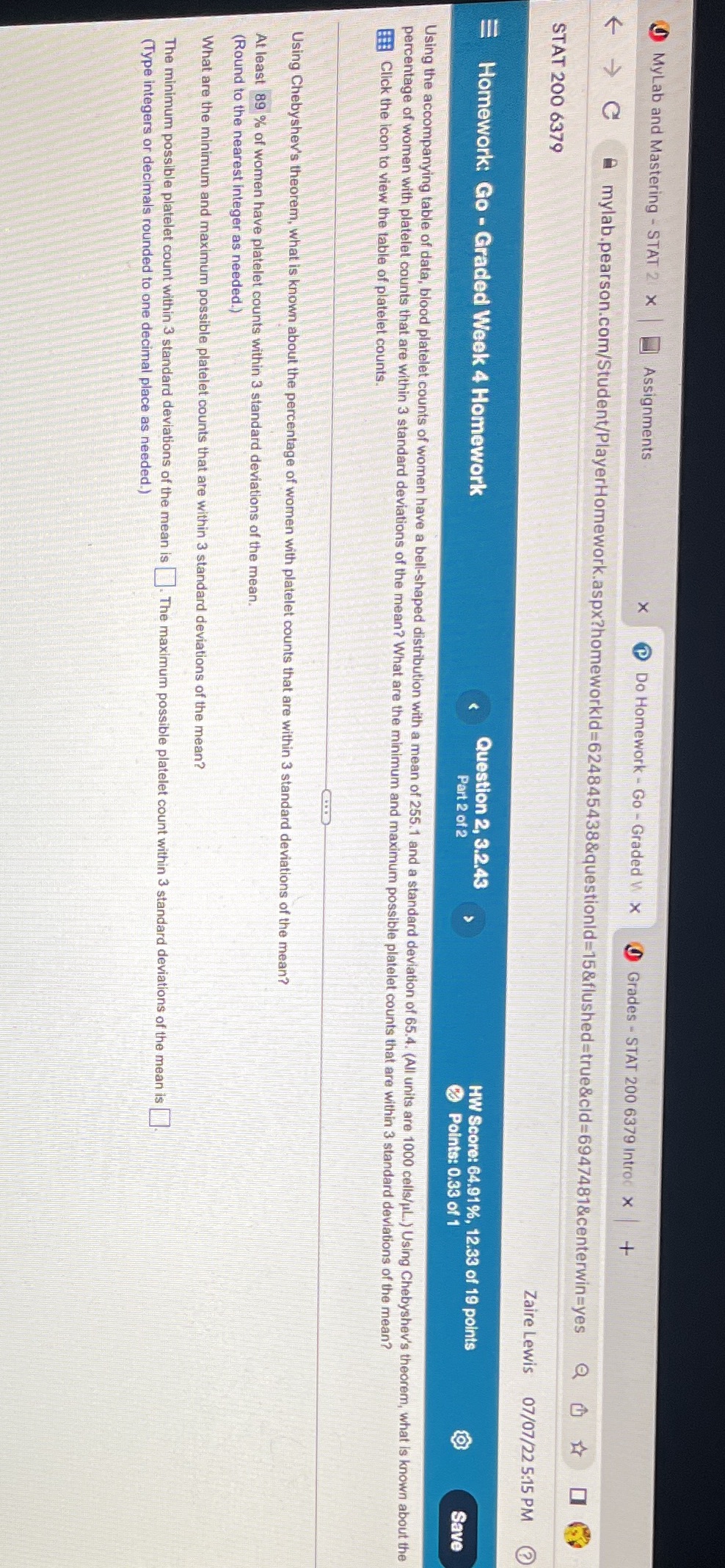  ( MyLab and Mastering - STAT 2 X Assignments X Do